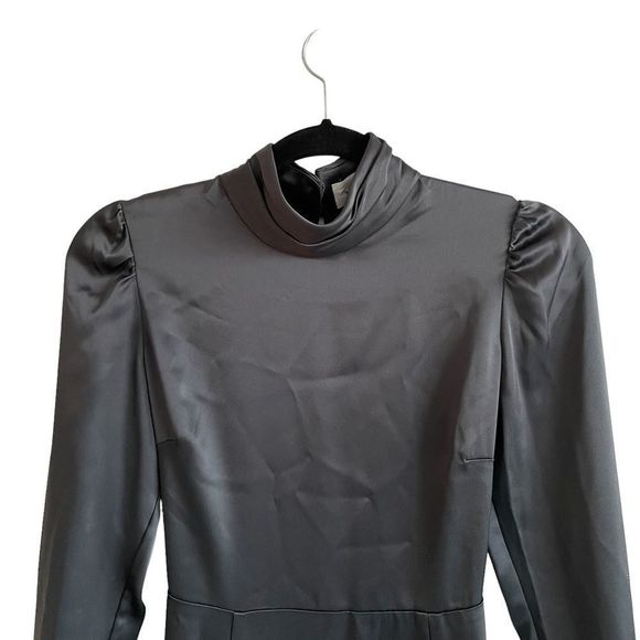 (SOLD) ARITZIA Wilfred Baja Satin Long Sleeve Mock-Neck Midi Maxi Dress Scarab 0 - Picture 5 of 12